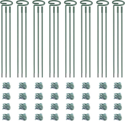 4.5mm Adjustable Length Plant Stake, Assembled (12 or 24 or 36 inch) Outdoor and Indoor Plant Support Poles for Flowers Marigolds Tomatoes Lilies Peonies Roses Daffodils Flower Clips (8 Sets, 32 Pcs)