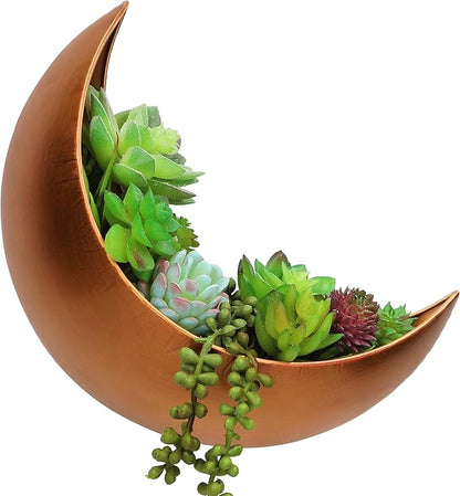 Wall Planter - Window Planter - 14Pcs Artificial Succulents - Hanging Moon Planter - Boho Hanging Planters for Indoor Plants, Air Plant, Cactus, Faux, Unique Gifts for Women, Birthdays, Plant Lovers