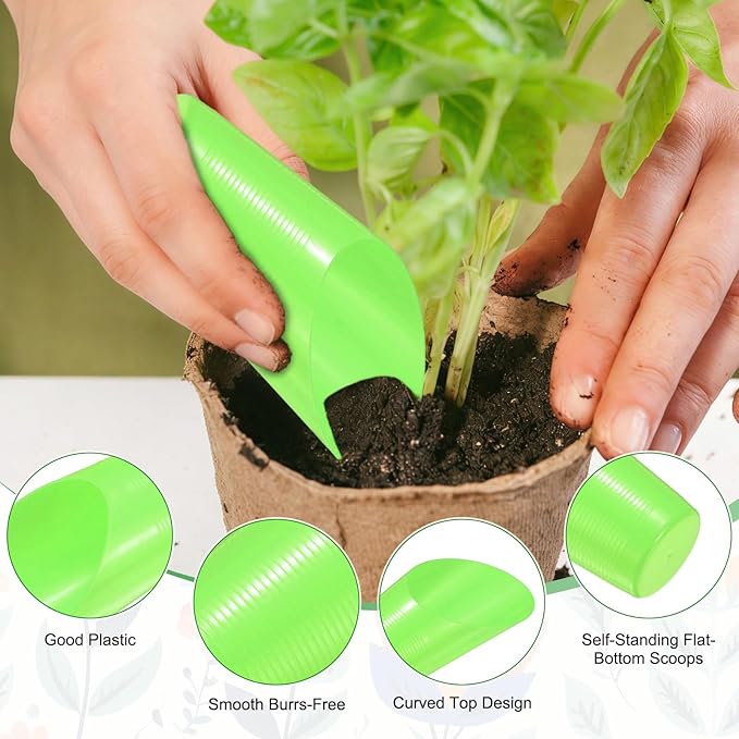 3-Pack Bonsai Soil Scoops, Plastic Garden Soil Scoops Bucket Shovel Potting Scoopers for Transplanting/Flower Planting/Plant Succulent, Colorful Small Gardening Tools [Green]