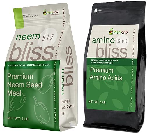 Neem Bliss (1lb) + Amino Bliss (1lb) - Neem Cake for Plants & Amino Acids for Plants - Neem Seed Meal - Neem Fertilizer - Neem Powder for Plants - Hydrolyzed Amino Acids for Gardening & Potting Soil