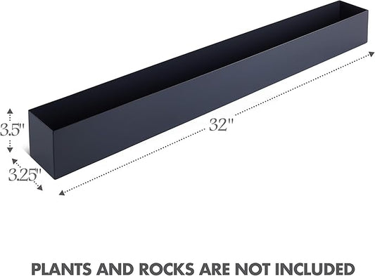 DR&Co Modern Grey Rectangle Planter Box, 16" Metal Planter Perfect for Succulent, Narrow Box for Table or Window Sill, Rectangular Stainless Steel Long