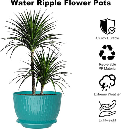 10 Inch Large Plant Pots, Flower Pots with Multi-Mesh Drainage Holes and Saucer, Plastic Planters for Indoor and Outdoor Garden Plants (Black-Green, 10")