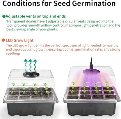 Seed Germination Kit with Heat Mat and Light Humidity Domes, 60 Cell Starter Trays Germination Station Cloning Kit