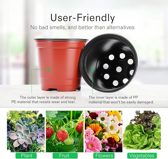VIVOSUN 100 Pcs 4 Inch Plastic Plant Nursery Pots, Seed Starting Pot, Flower Plant Container for Seedlings, Cuttings, Transplanting