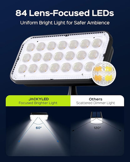 JACKYLED Solar Spot Lights Outdoor, 84-LED Solar Spotlights with 10ft Cord, 5 Lighting Modes, IP65 Waterproof Landscape Lights for Yard, Garden, Pathway, Ground & Wall Mount, 4-Pack