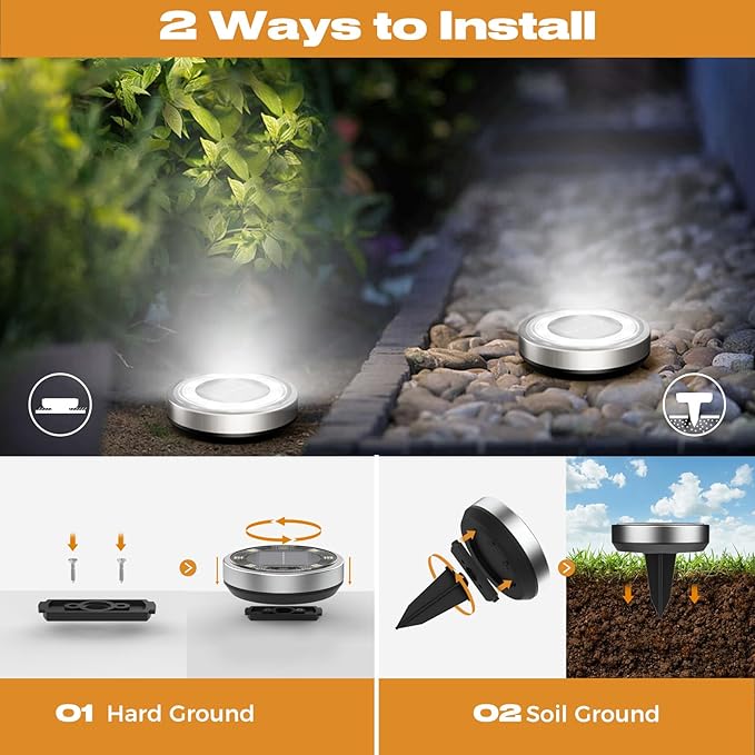 Solar Ground Lights,18 Pack Flat Solar Lights Outdoor Waterproof, Bright LED Solar Disc Lights, 6000K Cool White Landscape Lighting for Outside Yard Garden Pathway Driveway Lawn