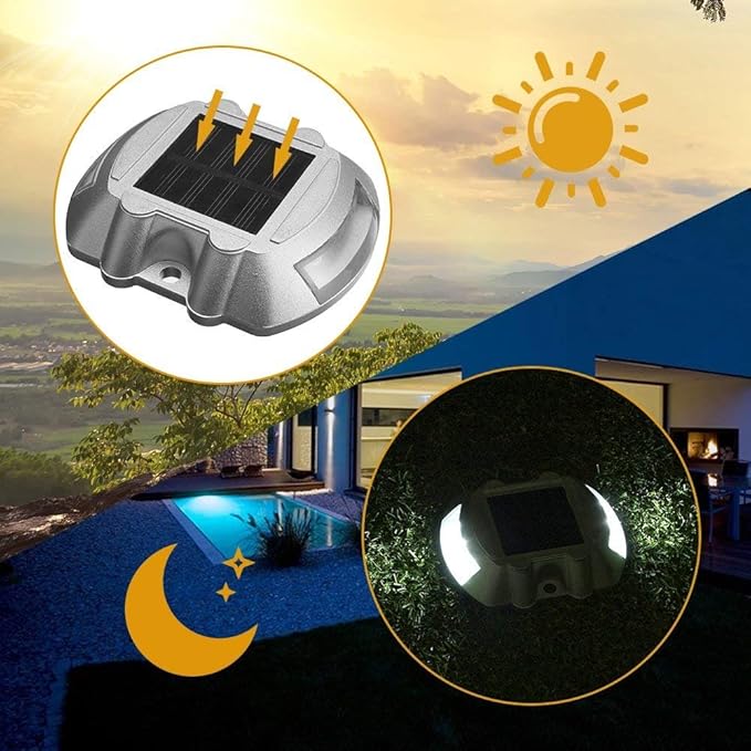 Solar Deck Lights 4 Pack LED Dock Lights for Walkway, Stair and Step - Cast Aluminum