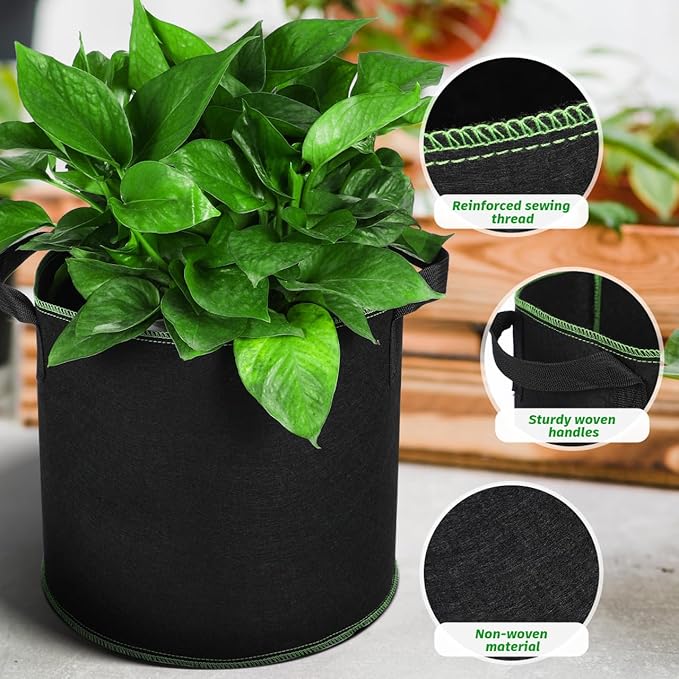 Grow Bags Fabric Plant Bag: 5 Pcs 4 Gallon Planter Bags with Handles - Heavy Duty Grow Pots Nonwoven Garden Bag for Plants Flower Vegetable Gardening