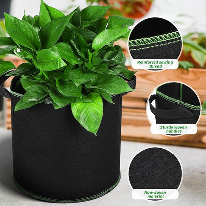 Grow Bags Fabric Plant Bag: 5 Pcs 4 Gallon Planter Bags with Handles - Heavy Duty Grow Pots Nonwoven Garden Bag for Plants Flower Vegetable Gardening