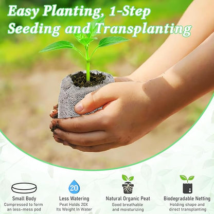 Legigo 100 PCS 50mm Peat Pellets Seed Starter Soil, Compressed Seed Starting Pods Plant Starter Soil Pods Plugs for Seedlings, Peat Pods for Starting Seeds, Herbs Tomatoes Flowers and Vegetables