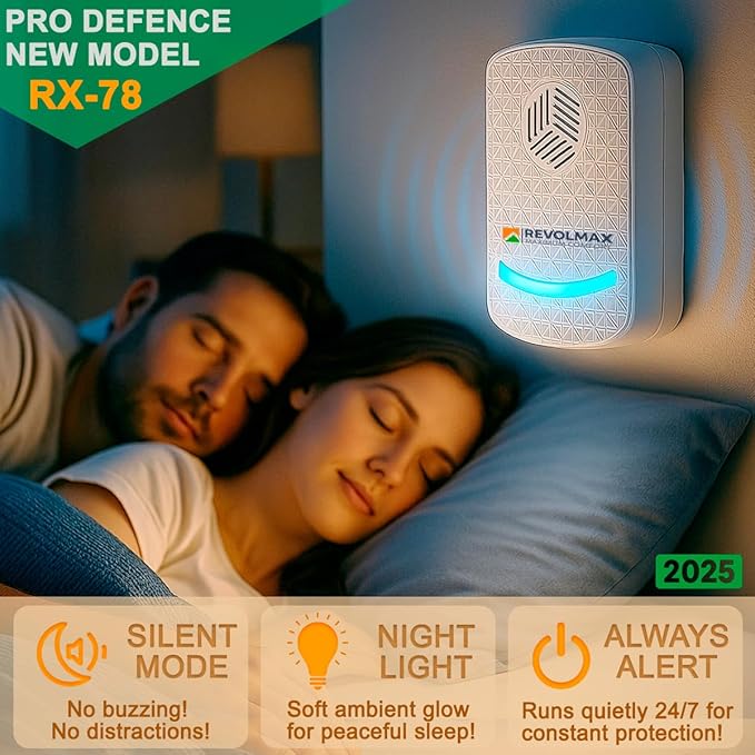 RX-78, Ultrasonic Pest Control Repeller - Electronic & Ultrasound, Indoor Plug-in Repellent - Get rid of - Rodents, Mice, Squirrels, Bats, Insects, Bed Bugs, Ants, Fleas, Spiders, Roaches (6Pack)