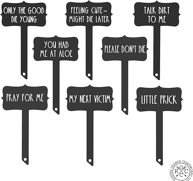 Humorous House Plant Stake - House Plant Markers, Funny Plant Signs for Succulent Flowers Greenery Plants Tags Steel Plant Labels Outdoor Indoor Garden Stakes for Potted Plant - 16 Options (5 Pack)