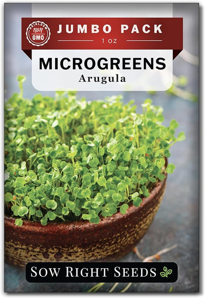 Sow Right Seeds - Bulk Arugula Microgreen Seeds for Growing - 1 Ounce, 14000 Seeds - Non-GMO Heirloom Jumbo Pack with Instructions to Grow Healthy Microgreens - Grow Loads of Arugula Microgreens…
