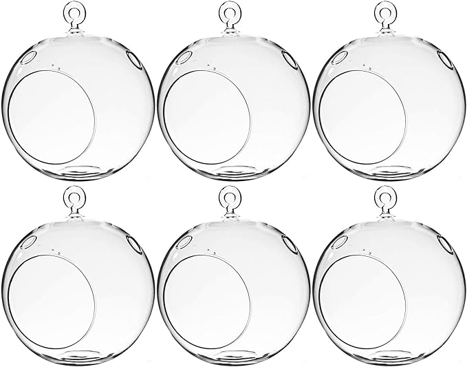 WGV Hanging Terrarium Globe, Width 6", Height 6.5", DIY Air Succulent Planter, Clear Glass Vase Orb with Flat Bottom, Candle Holder for Windowsill Outdoor Garden Decor, 6 Pieces Bulk
