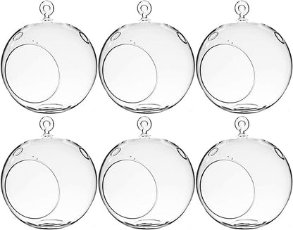 WGV Hanging Terrarium Globe, Width 6", Height 6.5", DIY Air Succulent Planter, Clear Glass Vase Orb with Flat Bottom, Candle Holder for Windowsill Outdoor Garden Decor, 6 Pieces Bulk