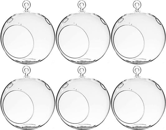 WGV Hanging Terrarium Globe, Width 6", Height 6.5", DIY Air Succulent Planter, Clear Glass Vase Orb with Flat Bottom, Candle Holder for Windowsill Outdoor Garden Decor, 6 Pieces Bulk