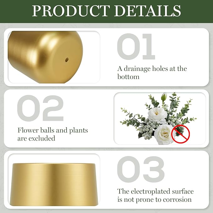 6.3'' Gold Plant Pots Vase for Indoor Plants, Metal Planters with Drainage Hole Waterproof Liner, Set of 2 Modern Decorative Round Gold Planter for Tabletop Succulents Snake Cactus