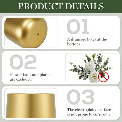 6.3'' Gold Plant Pots Vase for Indoor Plants, Metal Planters with Drainage Hole Waterproof Liner, Set of 2 Modern Decorative Round Gold Planter for Tabletop Succulents Snake Cactus