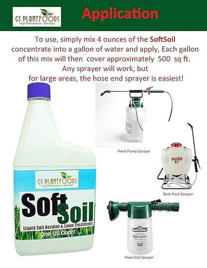 Soft Soil by GS Plant Foods- Liquid Aerator and Lawn treatment(1 Quart) - Liquid Aerator for Any Grass Type, All Season - Great for Compact Soils, Standing Water, Poor Drainage
