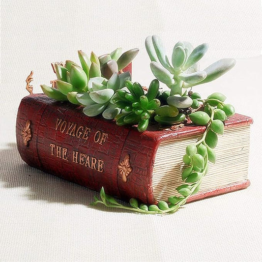 Succulent Pots Book Shaped Planter - Cute Resin Flower Pot Bookshelf Decor Creative for Sempervivum with Drainage, Gift for Women, Man, Office, Indoor Plants, Book Lovers, 7.0″x5.0″x2.3″