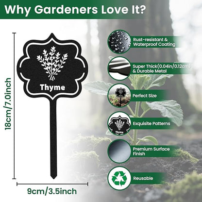 CUTHOLLOW 8PCS Metal Plant Markers Stakes Herbs for Outdoor Indoor, 3.5"x7" Waterproof Cute Garden Plant Labels Signs Tags for Farmhouse Greenhouse Decor - Funny Gardening Gifts