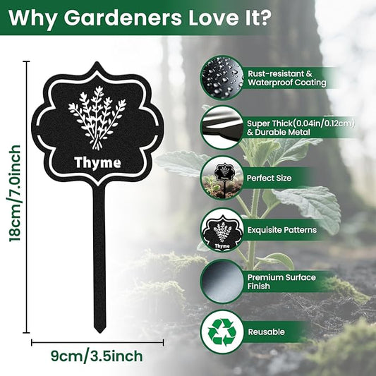 CUTHOLLOW 8PCS Metal Plant Markers Stakes Herbs for Outdoor Indoor, 3.5"x7" Waterproof Cute Garden Plant Labels Signs Tags for Farmhouse Greenhouse Decor - Funny Gardening Gifts