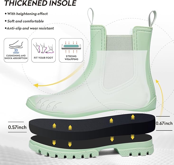 DKSUKO Rain Boots Women Waterproof Chelsea Boots Ankle Garden Shoes for Ladies Rubber Short Rainboots with Removable Comfort Insole for Outdoor Work Deck Mud Boots