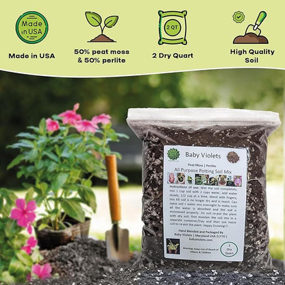 All Purpose Indoor Houseplant Potting Soil Mix Peat Moss & Perlite (½ Gallon / 2 quarts) African Violets, Ivy, Crotons, Peace Lily, Spider Plants etc...from Baby Violets