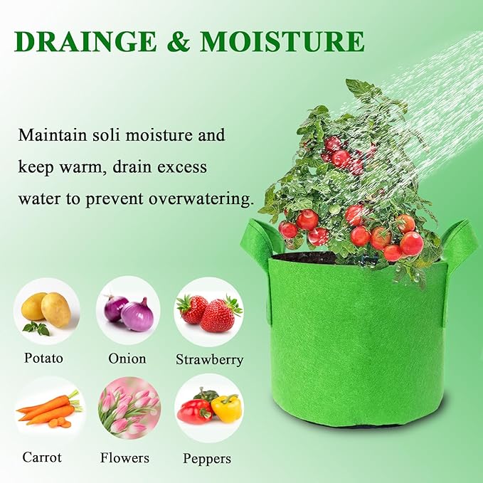 5 Gallon Grow Bags, 4 Pack Fabric Pots with Handles for Veggies Flowers Garden Plant Green