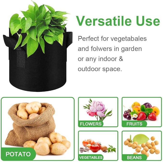5 Pack 7 Gallon Grow Bags, Heavy Duty Thickened Nonwoven Fabric Pots with Handles, Planter Grow Bags for Vegetables/Flower/Plant/Fruits, Black