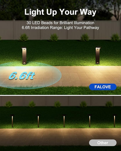 6 Pack Solar Powered Pathway Lights Outdoor Waterproof 30 LED Bright Walkway Landscape Lamp for Outside, Path, Driveway, Sidewalk, Yard, Lawn, Garden, Trail, Modern Design and 2 Modes (Warm White)