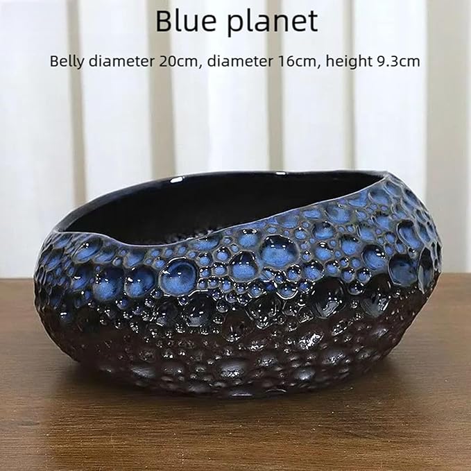 Lotus Bowl Planter, Decorative Ceramic Plant Pots with Moisture-Multifunctional Design, Succulents Orchids Indoor Plants, Thickened Round Planter for Home Desk & Shelf Decor (Blue Planet)