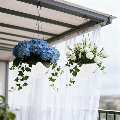 Set of 2-8 Inch Self Watering Hanging Planters for Indoor Outdoor，Hanging Plant Pots with Drainage & Removable Tray, Hanging Pots Holder for Ivy, Pothos, Ferns, Balcony & Patio, White