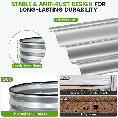 Galvanized Raised Garden Bed Outdoor 24'' Deep | Oval Metal Garden Beds with Easy Assembly & Planter Box for Planting Deep Root Vegetables Fruits Flowers, 4x2x2ft Silver