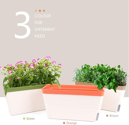 OurWarm Windowsill Herb Planter Box, Set of 3 Self Watering Plant Pots, 10.5 Inch Rectangular Planter Pot, Decorative Garden Flower Pots for Indoor Plants, Herbs, Vegetables, Flowers (3 Colors)