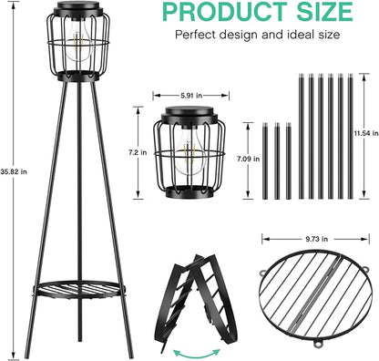 MXwcy Solar Lights Outdoor with LED Edison Bulbs, Solar Floor Lamp with Plant Stands for Garden Yard Pathway Driveway Front/Back Porch Decoration