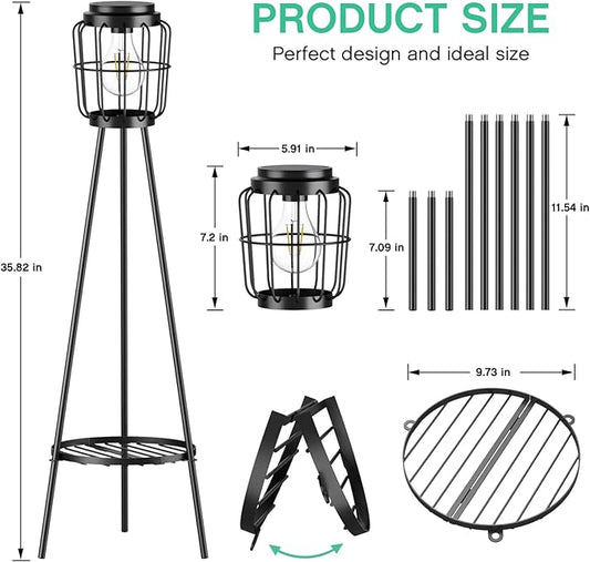 MXwcy Solar Lights Outdoor with LED Edison Bulbs, Solar Floor Lamp with Plant Stands for Garden Yard Pathway Driveway Front/Back Porch Decoration