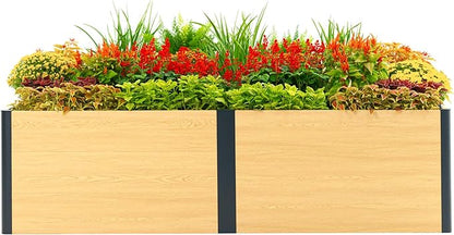 Vego garden Woodgrain Series Raised Garden Bed, 26'' Tall 2' x 8' Wooden-Look Metal Planter Box Outdoor for Gardening Vegetables, Flowers, Herbs