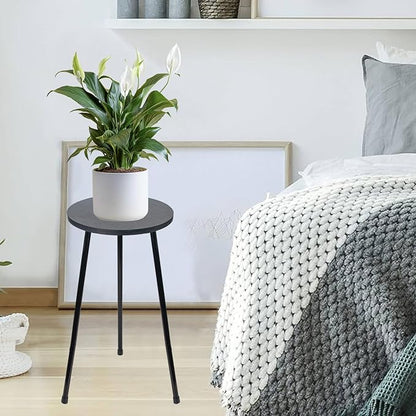 ARTORA RTORA Indoor Plant Stand, Mid Century Wood Plant Stool Adjustable Corner Tall Plant Sand Wooden Small Round End Table 18 Inch Plant Holder for Flower Pots Modern Home Decor (Black)