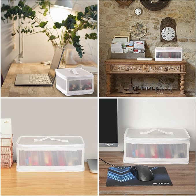 Photo Storage Bag 4x6, 10 Inner Large Photo Storage Box Photo Cases Store up to 1000 Photos, Photo Organizer Cards Craft Keeper with Handle for Photo Puzzles Cards Seed Packets (White)