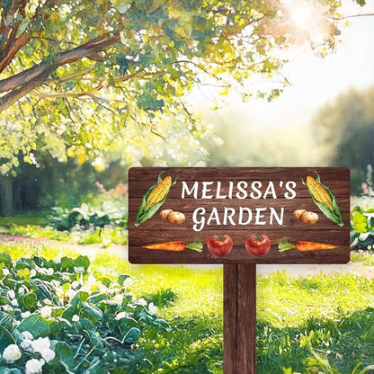 Personalized Vegetable Garden Name Sign with Stake, Custom Vegetable Garden Stake Corn Potato Carrot Tomato Decor Yard Sign Gardener Gift for Mom Dad Grandma, Outdoor Vegetable Field Marker
