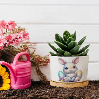DreamAutumn Easter Bunny Ceramic Planters Ceramic Pots with Saucers Orchid Pots for Plants Succulents Pots Office Desk Garden Balconys New Home Decor,Gifts for Mom Mother Grandmother