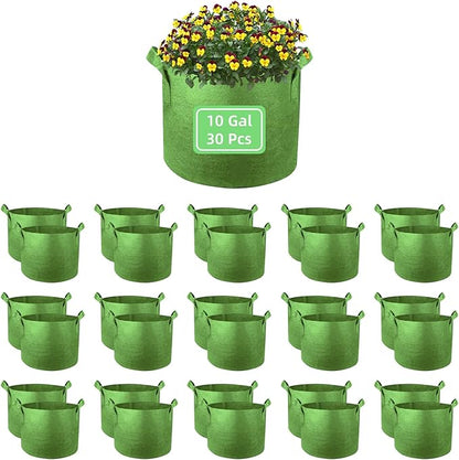 10 Gallon Garden Grow Bags, 30 Pack 10 Gal Planter Bags Fabric Pot, Nonwoven Grow Pots Heavy Duty Aeration Fabric Pots with Handles, Garden Fabric Planters for Vegetables Flowers (Green)