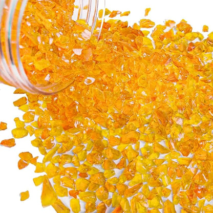 HappyFiller 1.3 LB Crushed Glass Sand Broken Piece Stones,Resin Art Craft,Vase Fillers Candle Holder Aquarium Decor Gravel,Terrarium Pebble Granules,Orange