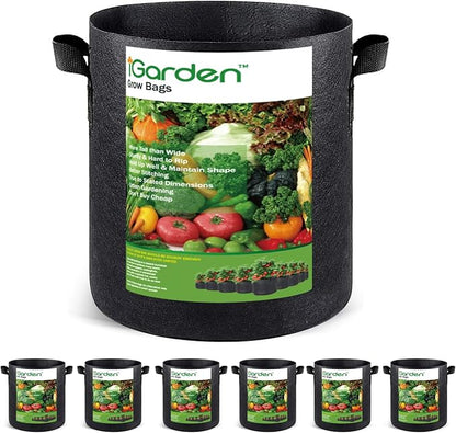 iGarden Grow Bags Tall, 3 Gallon Grow Pots 6 Pack with Handles, Heavy Duty 280G Thickened Nonwoven Fabric Plant Bag for Vegetables