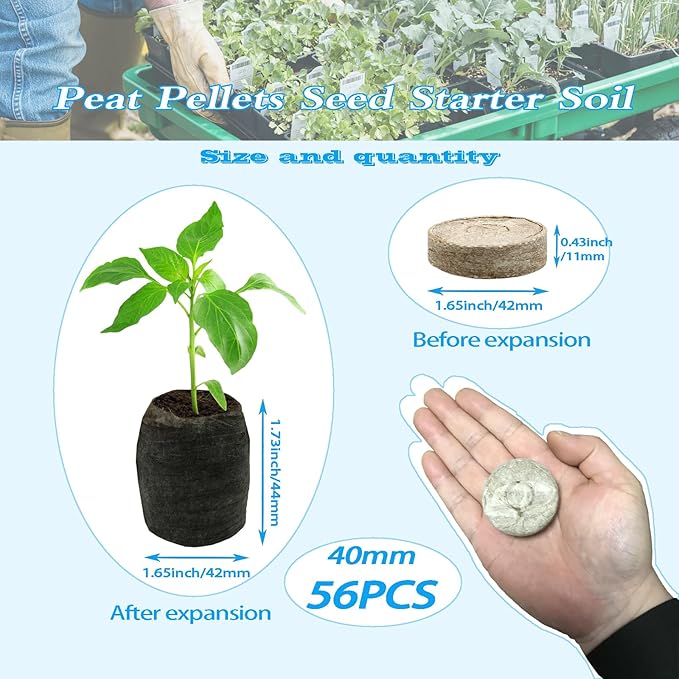 56Pcs 40mm Peat Pellet Fiber Soil Plant Seed Starters,Compressed Peat Pellet Fiber Soil Plant Seed Starter Pods,Seed Fertilizer Nutrient Block Compressed Peat Block