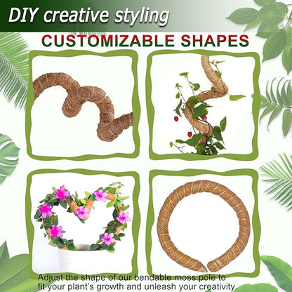 Soupiar 2 Pack 48'' Bendable Moss Pole for Monstera & Pothos - Tall Handmade Coco Coir Plant Support Stakes for Large Climbing Indoor Plants, Potted Houseplant Trellis Accessories