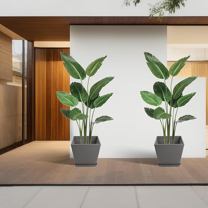 Kozyard 2Packs Taper Planter Indoor Outdoor Plant Pots with Tray Collecting Water for Porch, Patio, Backyard Planters Modern Décor for Tall Plants, Flowers