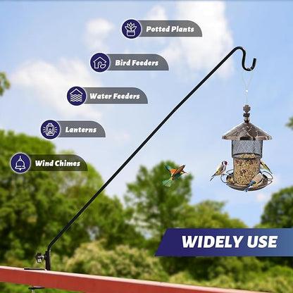 ERYTLLY 4 Packs 3 Inch Clamp 28" Long Deck Hook for Hanging Bird Feeder, Plants, Suet Baskets,Wind Chimes,Lanterns and More