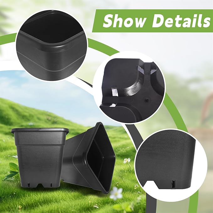 HOSTIC 5 Gallon Square Nursery Pots Flexible Plastic Pots for Plants Gallon Pot with Drainage Holes 10 Pcs